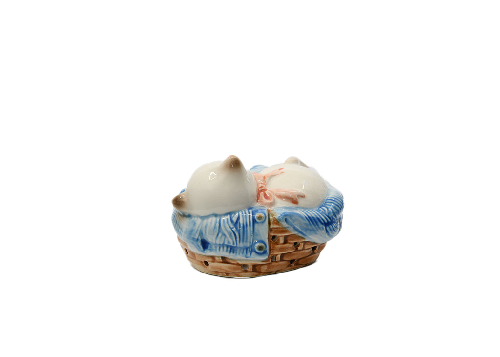 Avon- Sleeping Kitten In A Basket Figurine 1983