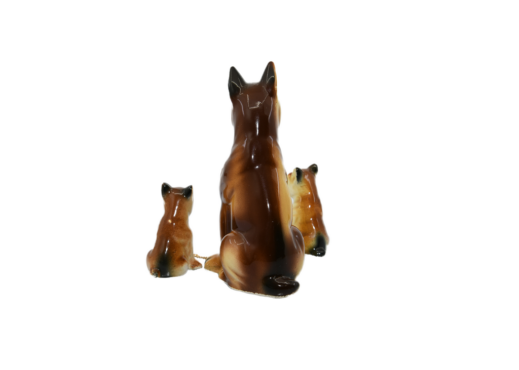 Mother Boxer Dog w 2 small pups - Figurine