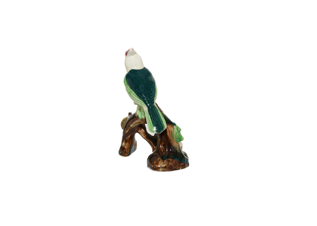 Vintage Woodpecker Bird on Branch Glazed Figurine