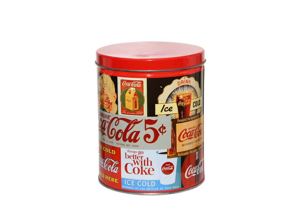 Coca Cola Tin Metal Canister Features Old Coca Cola Ads