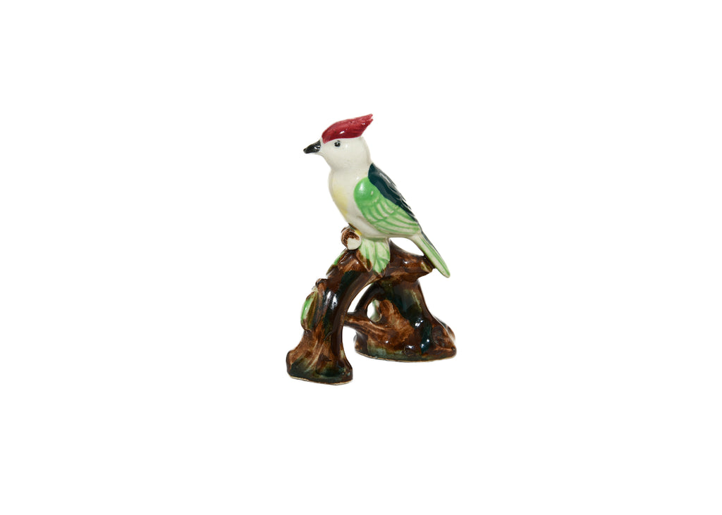 Vintage Woodpecker Bird on Branch Glazed Figurine