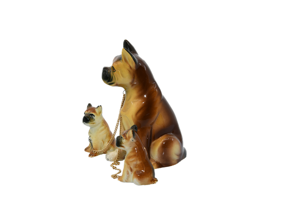 Mother Boxer Dog w 2 small pups - Figurine