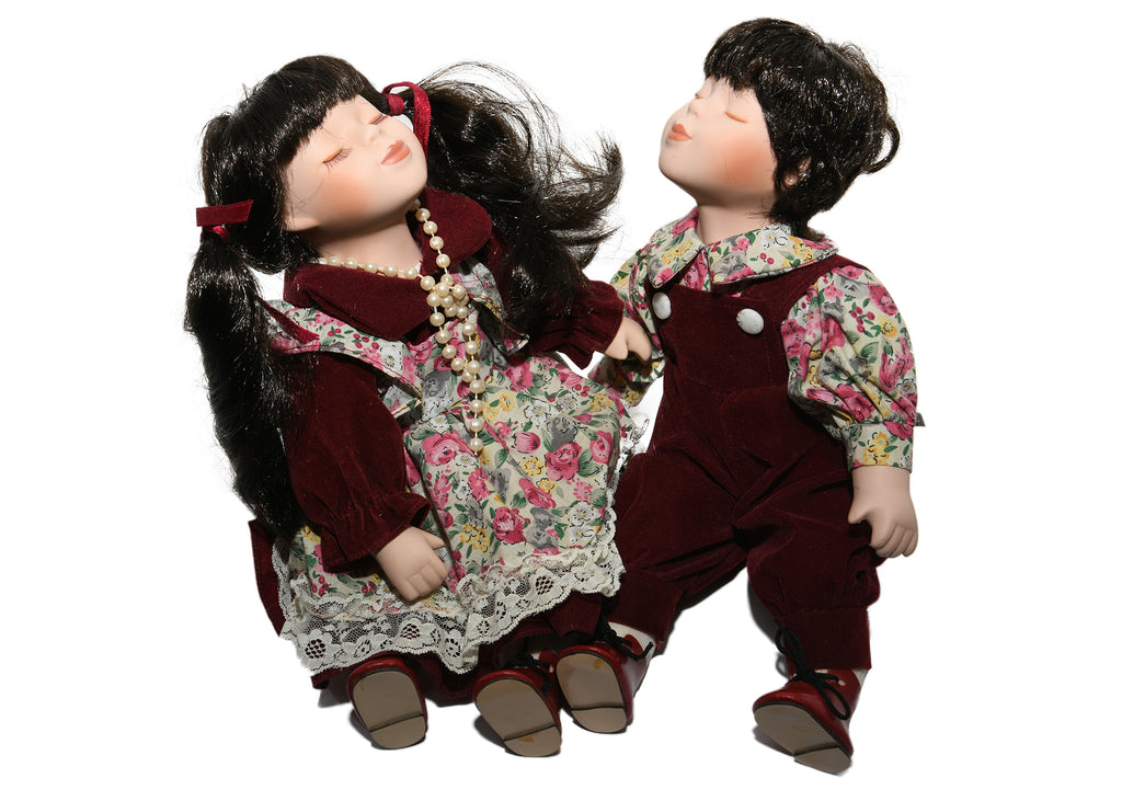 Rose Collection Porcelain Kissing Dolls  - Burgundy Outfits