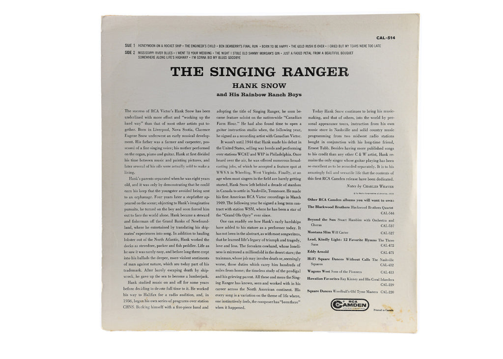 Hank Snow, The Singing Ranger And His Rainbow Ranch Boys